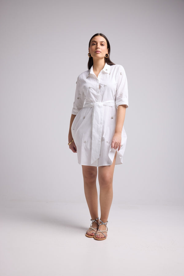 Vestido Corto - Jacquy Court Plain - Blanco