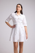 Vestido Corto - Jacquy Court Plain - Blanco