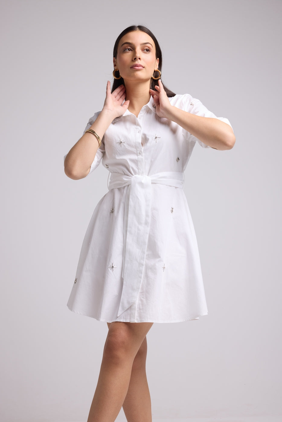 Vestido Corto - Jacquy Court Plain - Blanco