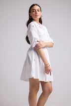 Vestido Corto - Jacquy Court Plain - Blanco