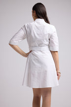 Vestido Corto - Jacquy Court Plain - Blanco