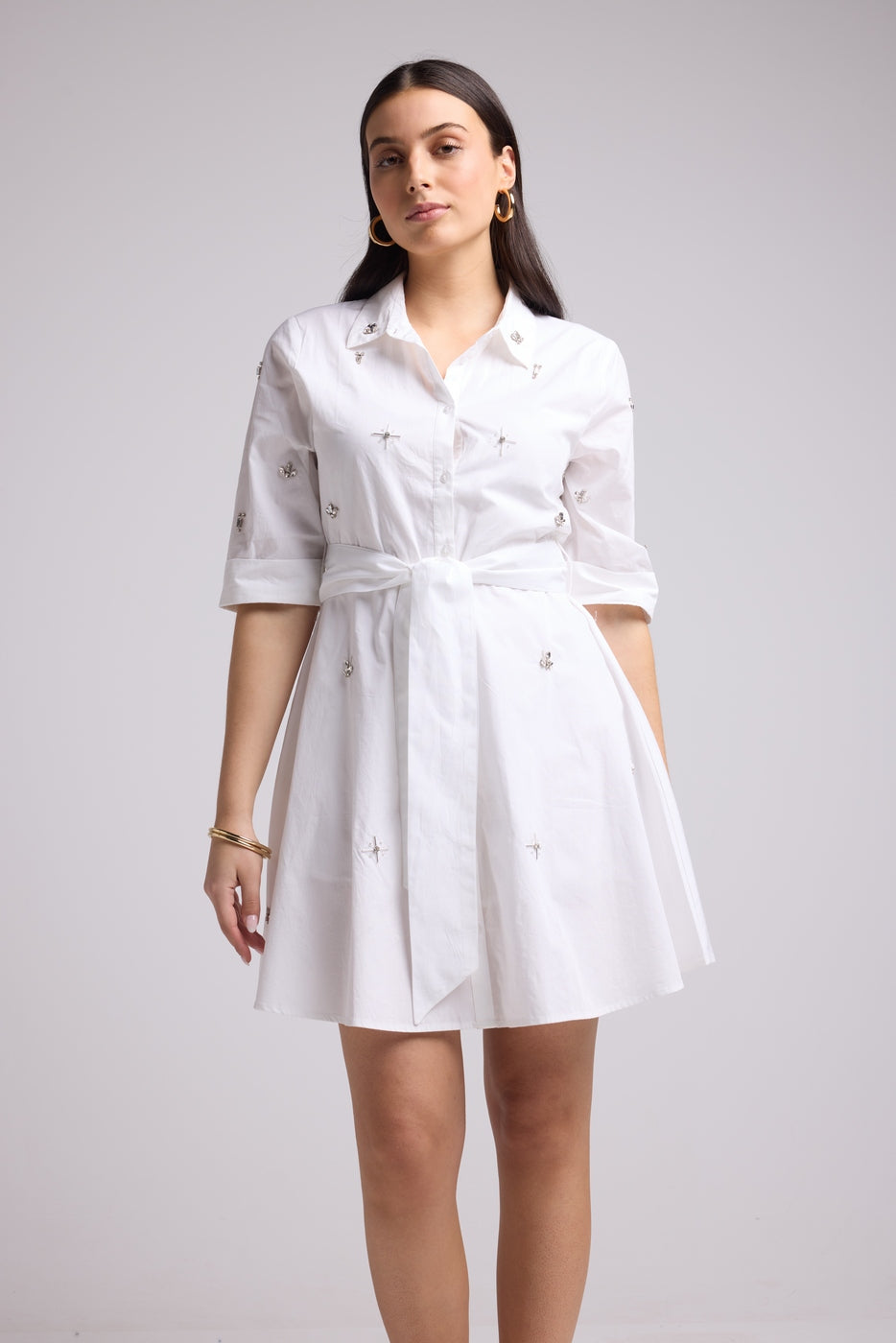 Vestido Corto - Jacquy Court Plain - Blanco