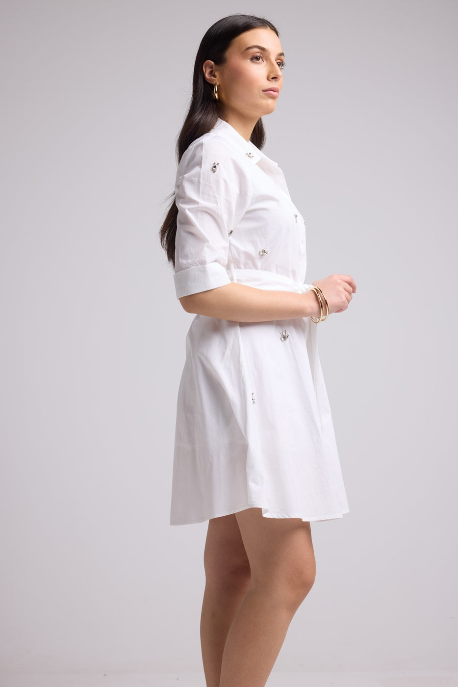 Vestido Corto - Jacquy Court Plain - Blanco