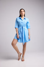 Vestido Corto - Jacquy Court Plain - Azul