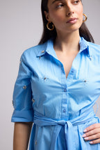 Vestido Corto - Jacquy Court Plain - Azul
