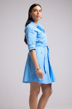 Vestido Corto - Jacquy Court Plain - Azul