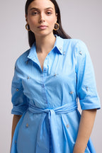 Vestido Corto - Jacquy Court Plain - Azul