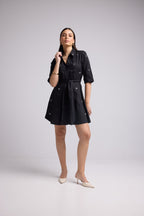 Short Dress - Jacquy Court Plain - Black