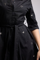 Short Dress - Jacquy Court Plain - Black