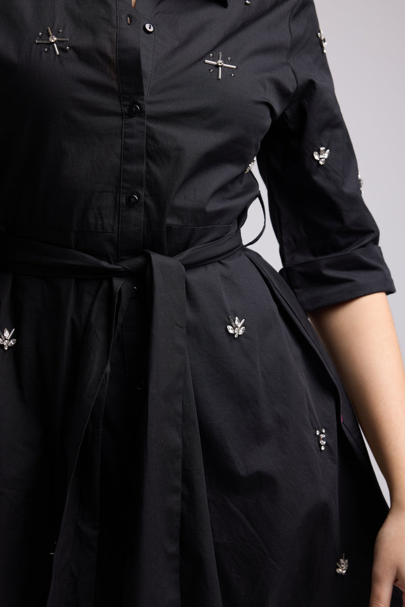 Short Dress - Jacquy Court Plain - Black