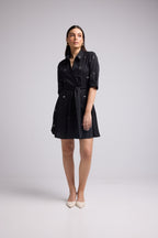 Short Dress - Jacquy Court Plain - Black