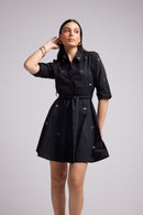 Short Dress - Jacquy Court Plain - Black