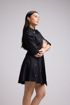 Short Dress - Jacquy Court Plain - Black