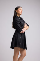 Short Dress - Jacquy Court Plain - Black