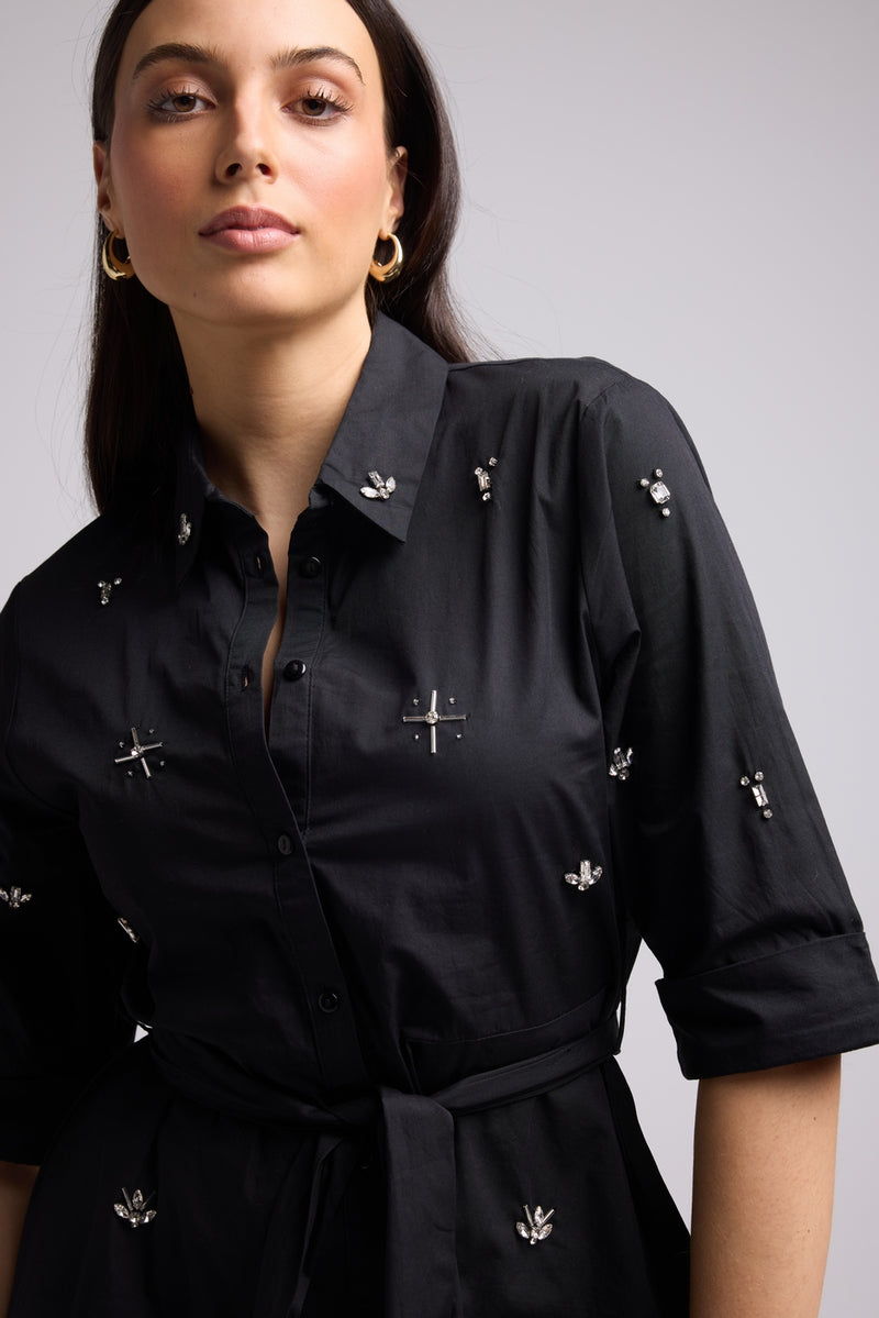 Short Dress - Jacquy Court Plain - Black