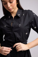 Short Dress - Jacquy Court Plain - Black