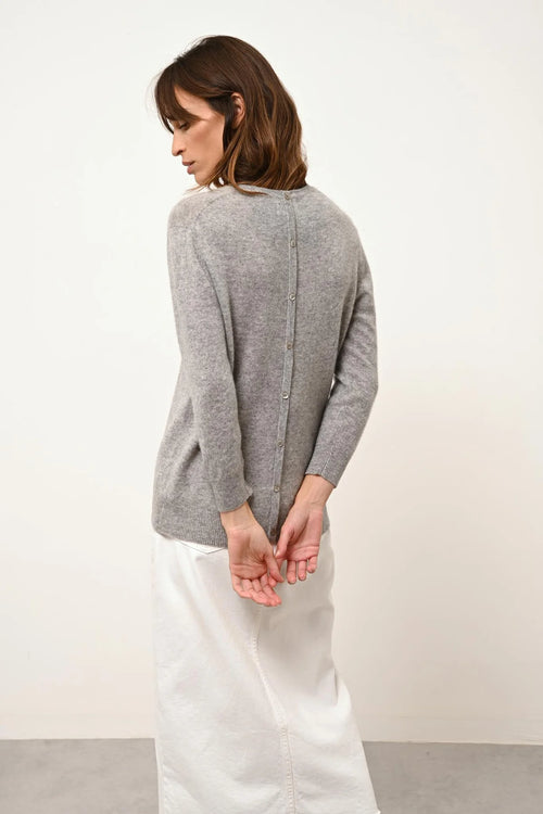 Pull Col Rond Boutonné Dos - Janice - Nuage Chiné