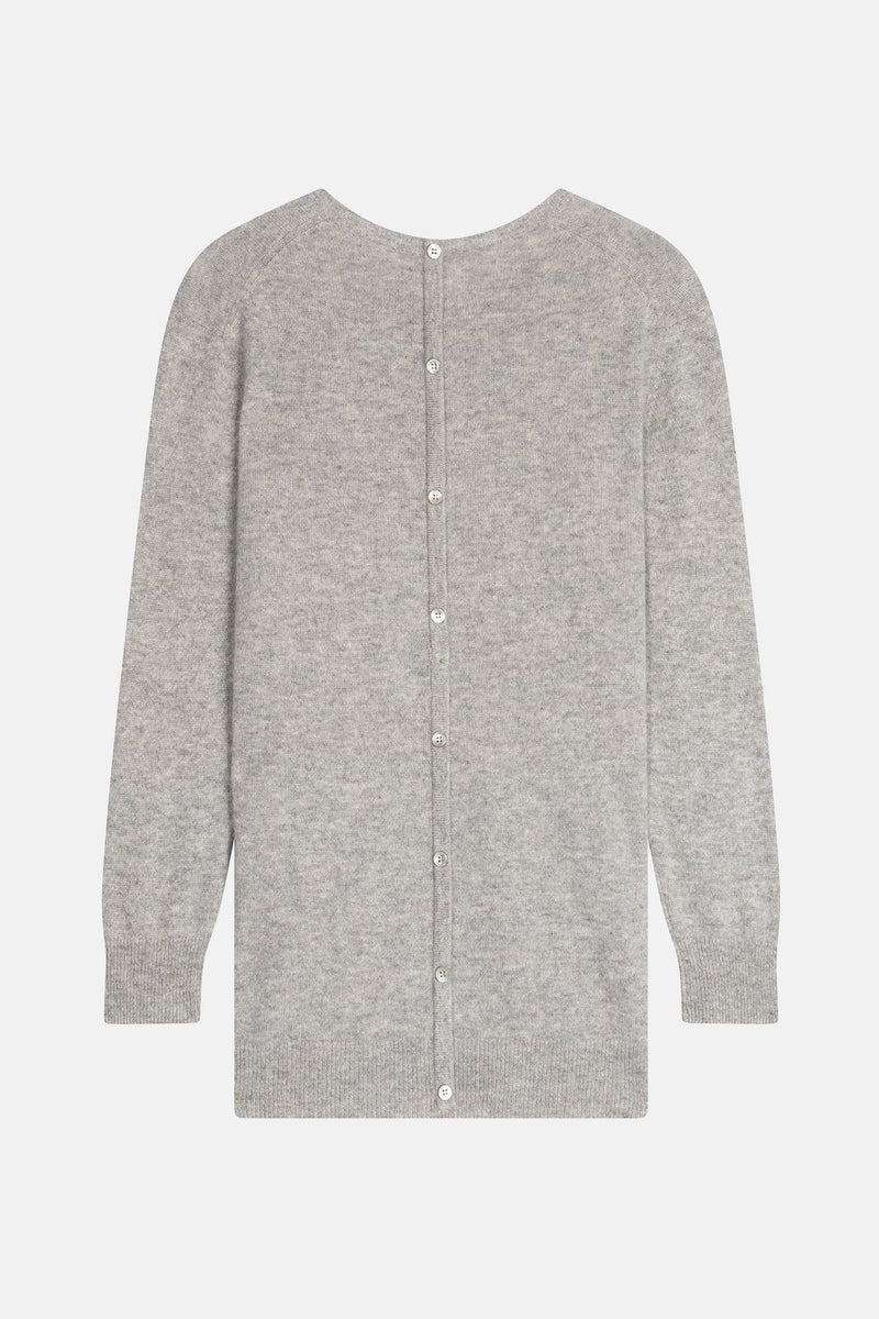 Pull Col Rond Boutonné Dos - Janice - Nuage Chiné