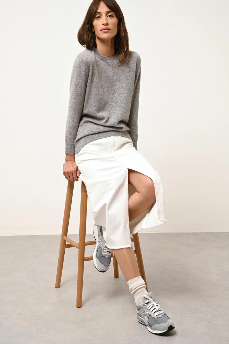 Pull Col Rond Boutonné Dos - Janice - Nuage Chiné