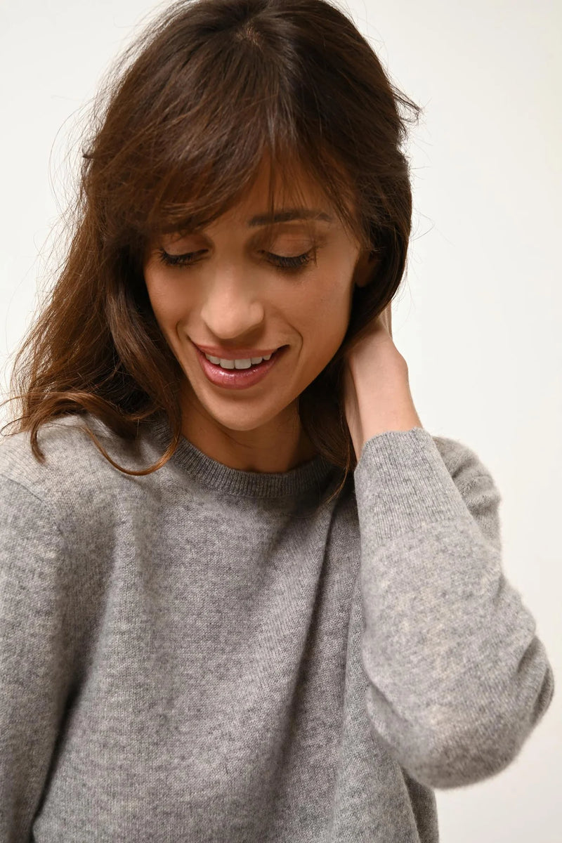 Pull Col Rond Boutonné Dos - Janice - Nuage Chiné