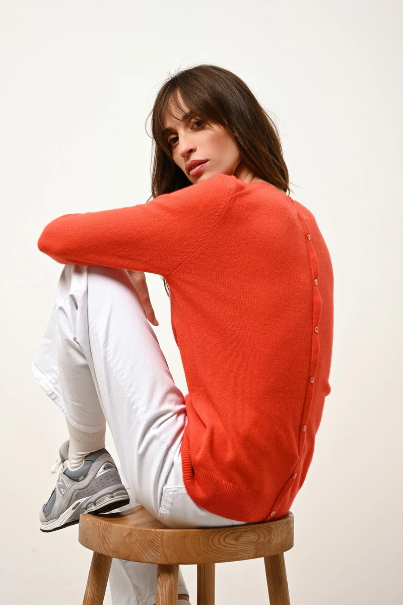 Pull Col Rond Boutonné Dos - Janice - Orange