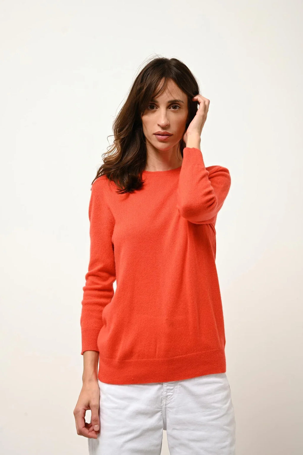 Buttoned Back Round-Neck Jumper - Janice - Orange