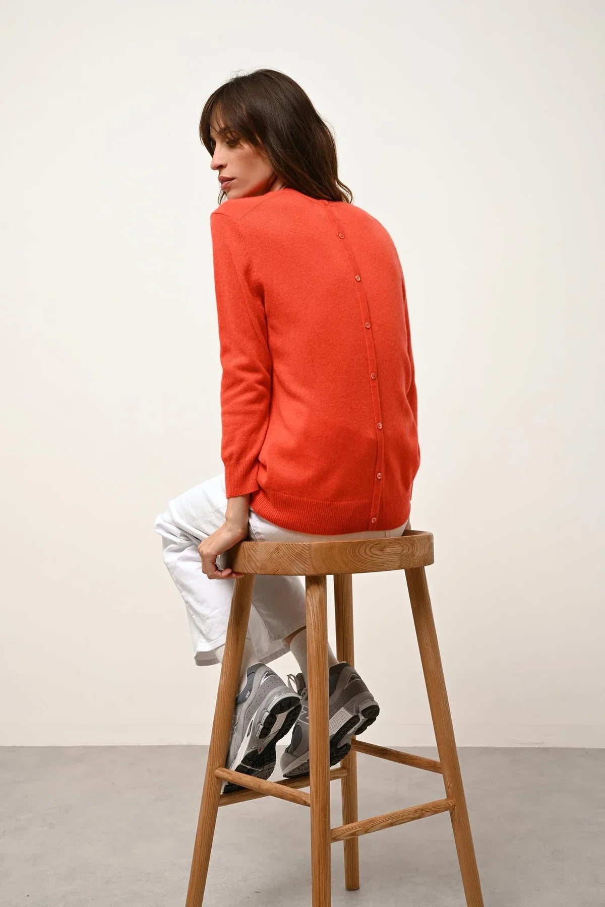 Buttoned Back Round-Neck Jumper - Janice - Orange