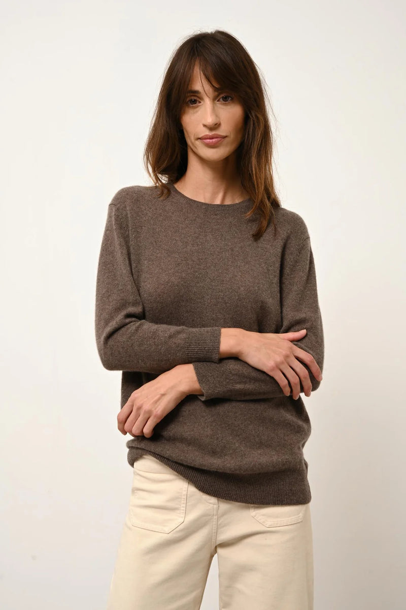 Pull Col Rond Boutonné Dos - Janice - Taupe Chiné