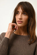 Pull Col Rond Boutonné Dos - Janice - Taupe Chiné
