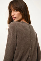 Round Neck Buttoned Back Sweater - Janice - Mottled Taupe
