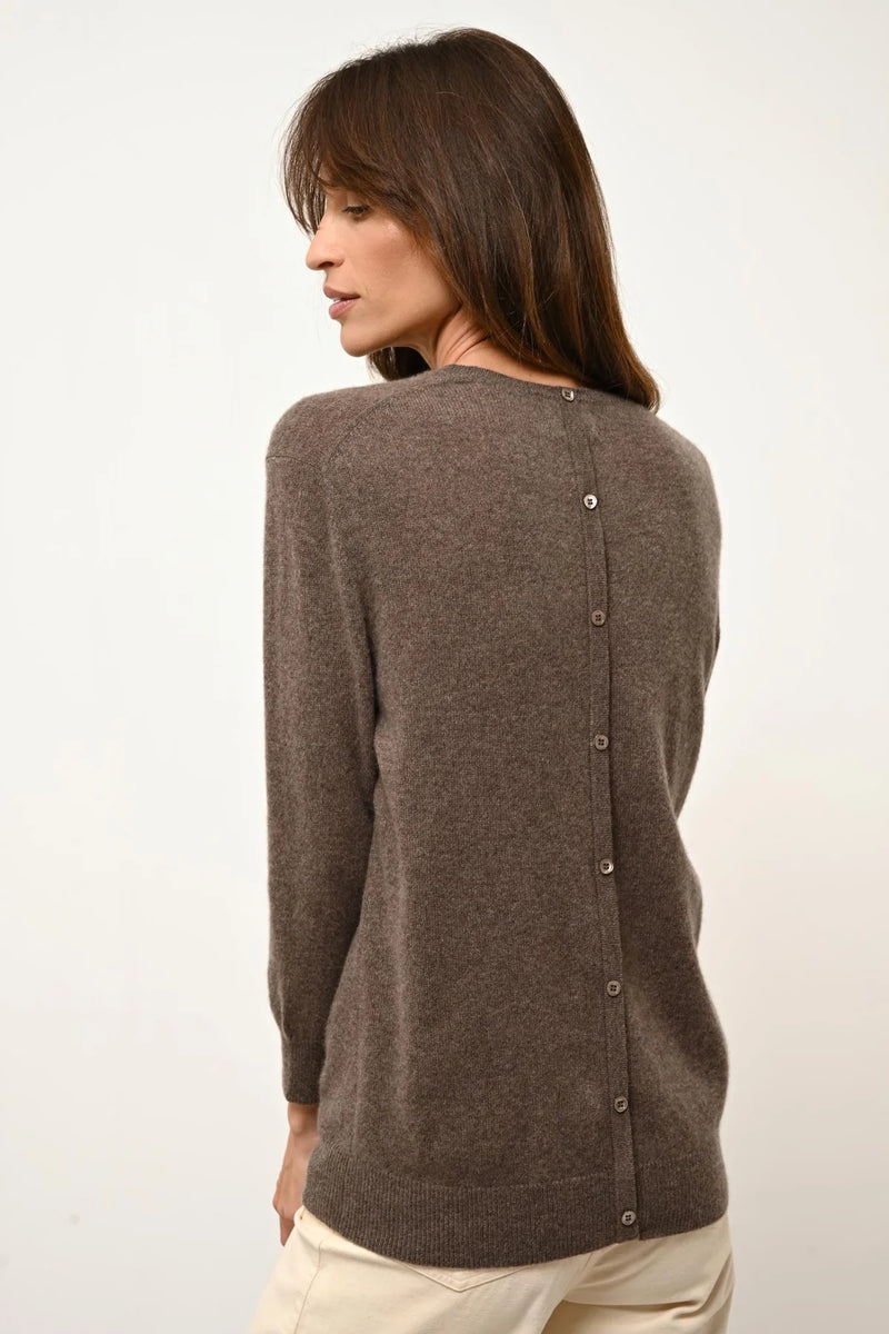 Pull Col Rond Boutonné Dos - Janice - Taupe Chiné