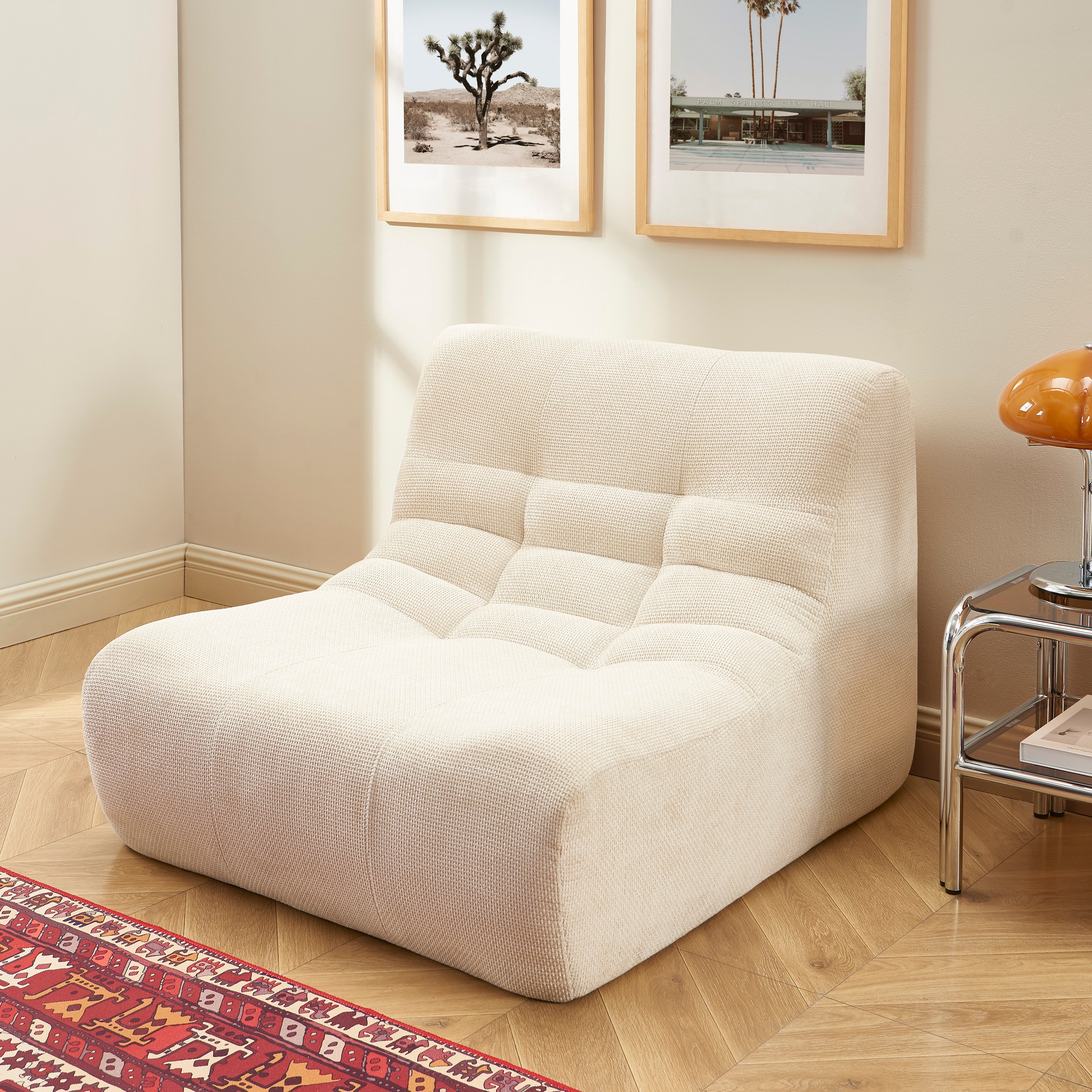 Janis - Modular Single-Seat Armchair - Chenille Fabric - Ecru