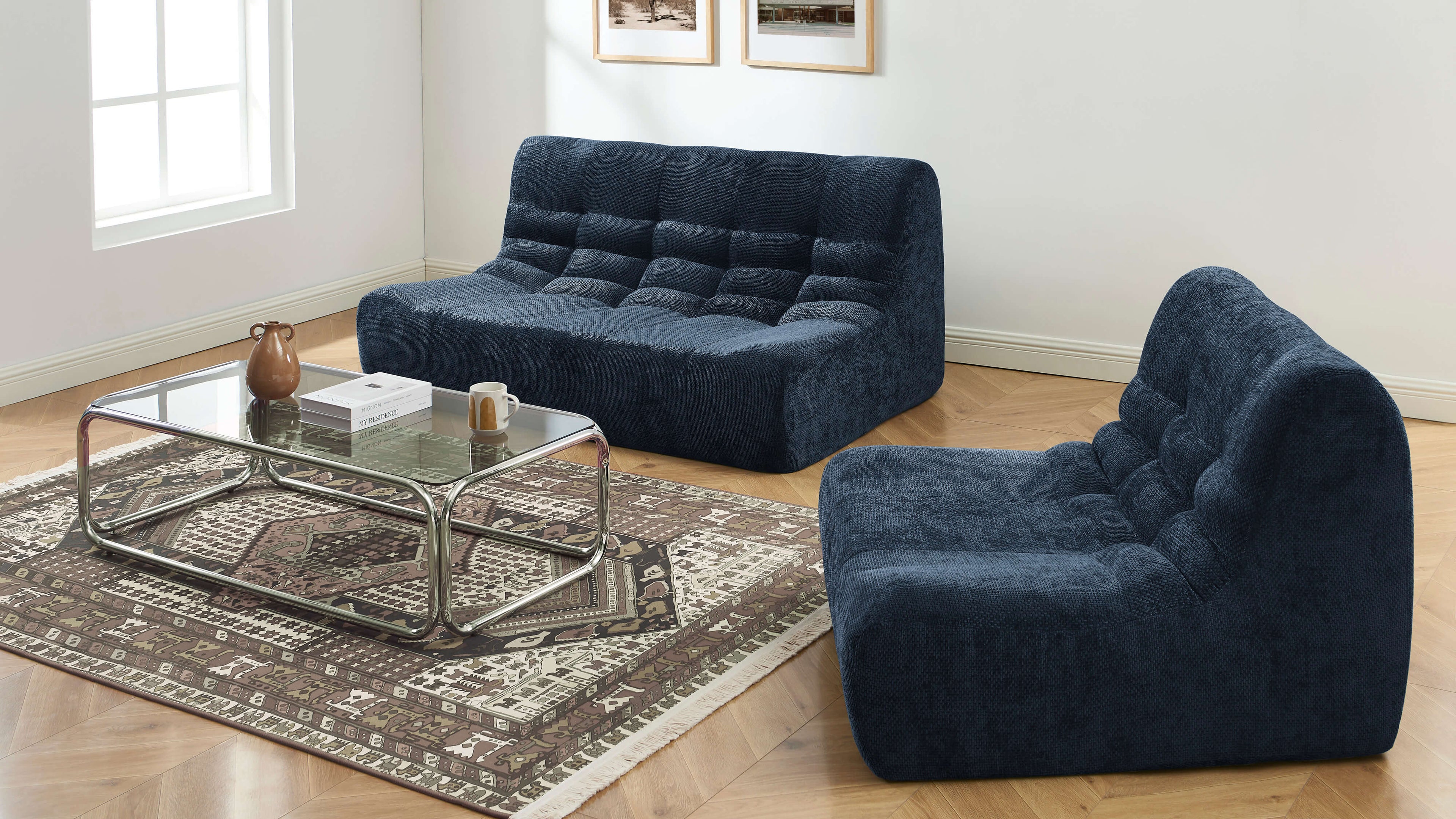 Janis - Armchair - Chenille Fabric - Blue