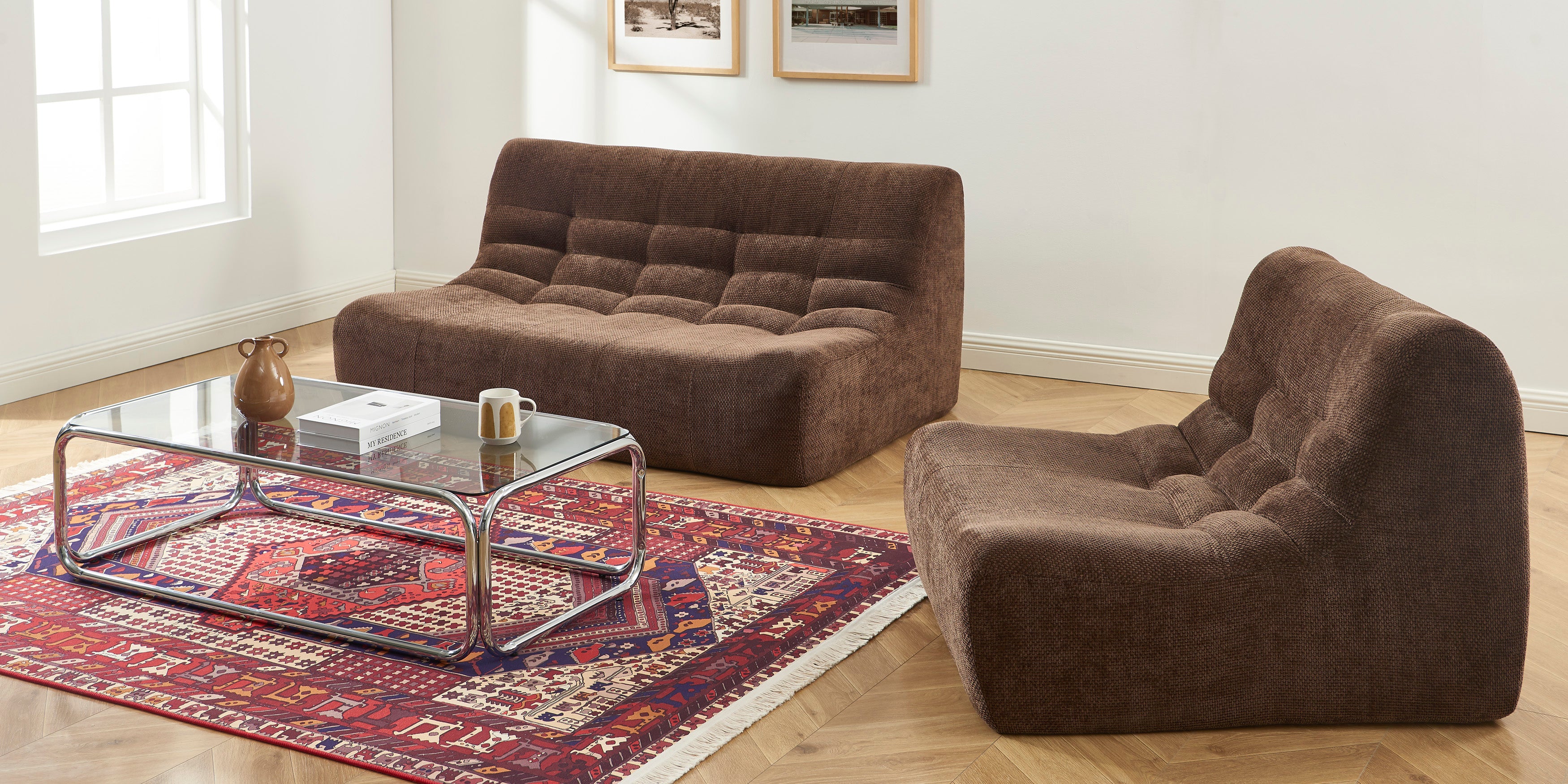 Janis - Modular 1-Seat Armchair - Chenille Fabric - Brown