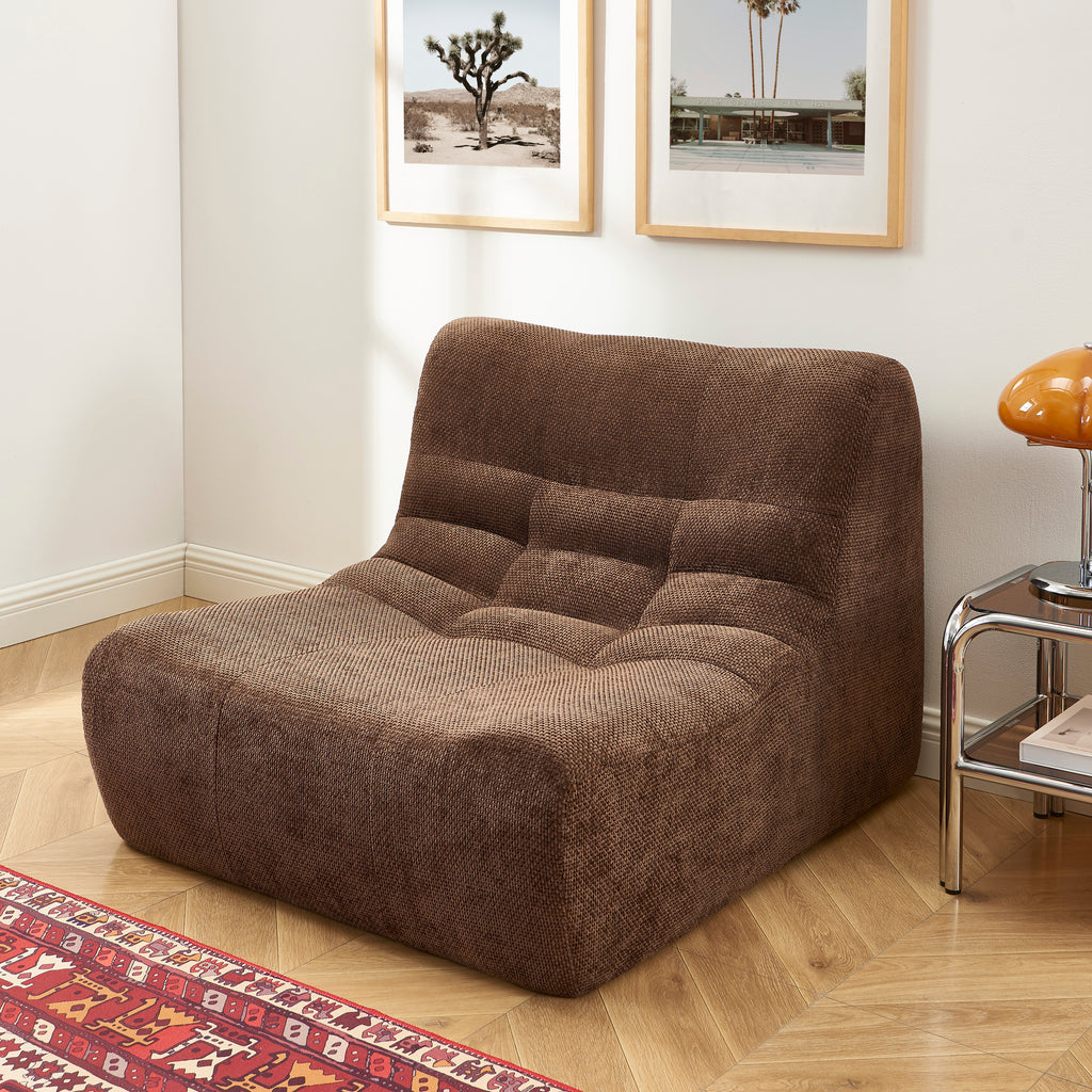 Janis - Modular 1-Seat Armchair - Chenille Fabric - Brown