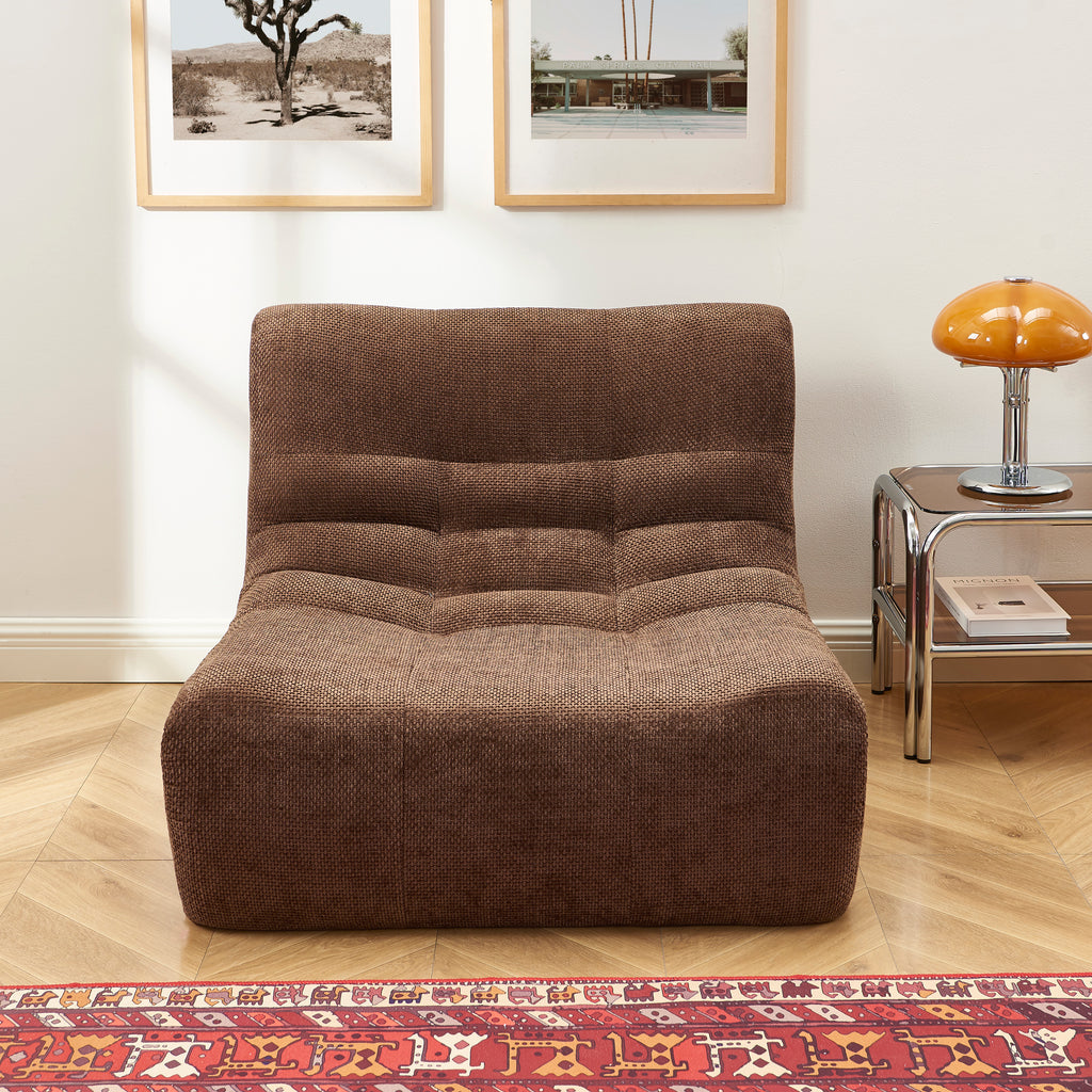 Janis - Modular 1-Seat Armchair - Chenille Fabric - Brown