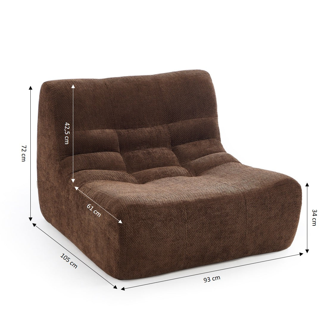 Janis - Modular 1-Seat Armchair - Chenille Fabric - Brown