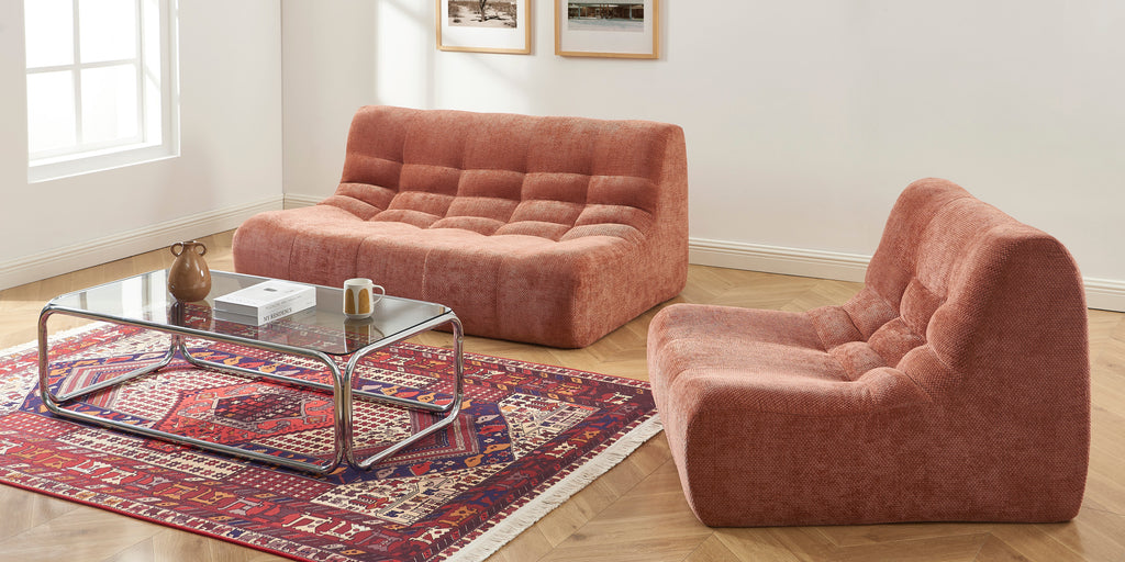 Janis - Modular Armchair 1 Seater - Chenille Fabric - Terracotta