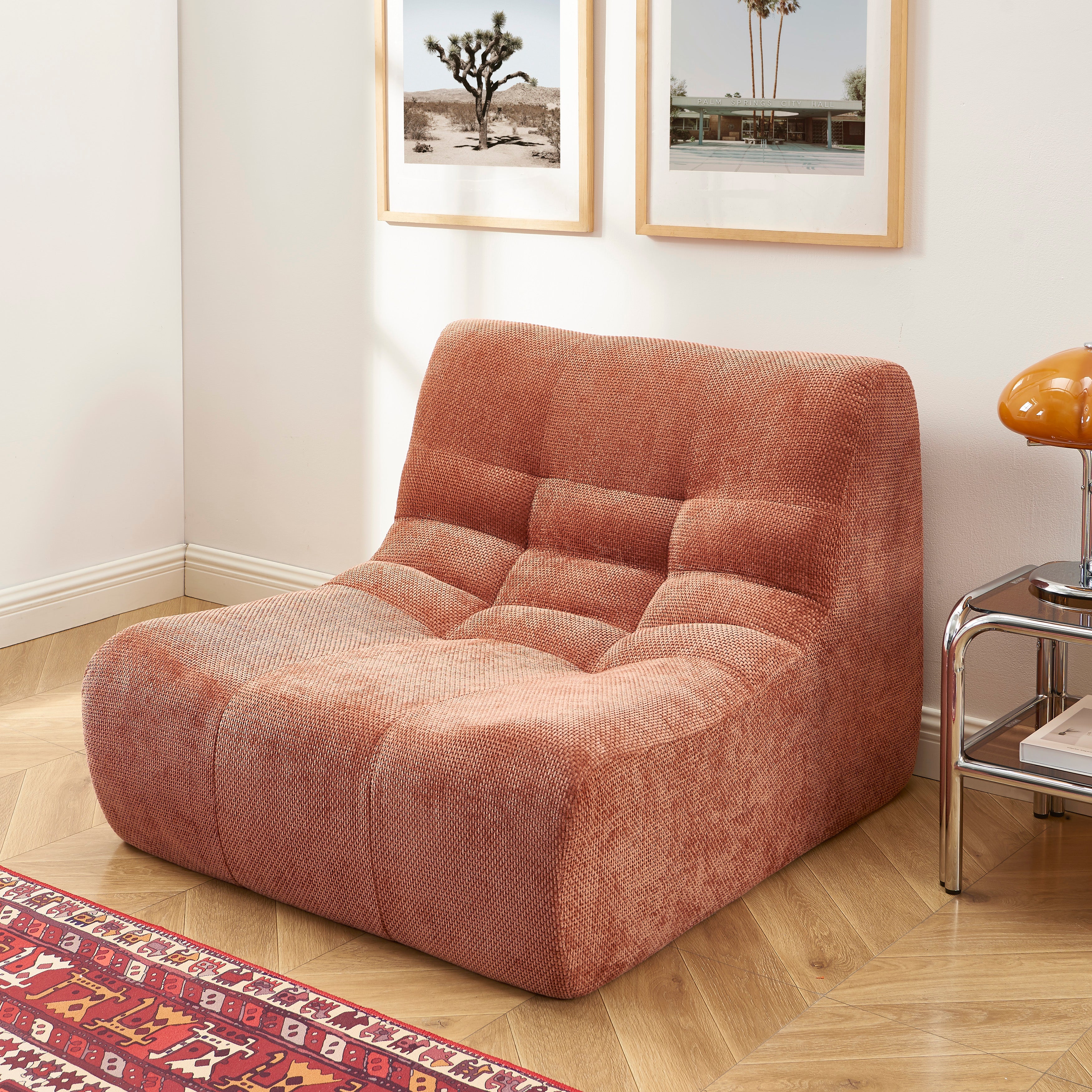 Janis - Modular Armchair 1 Seater - Chenille Fabric - Terracotta
