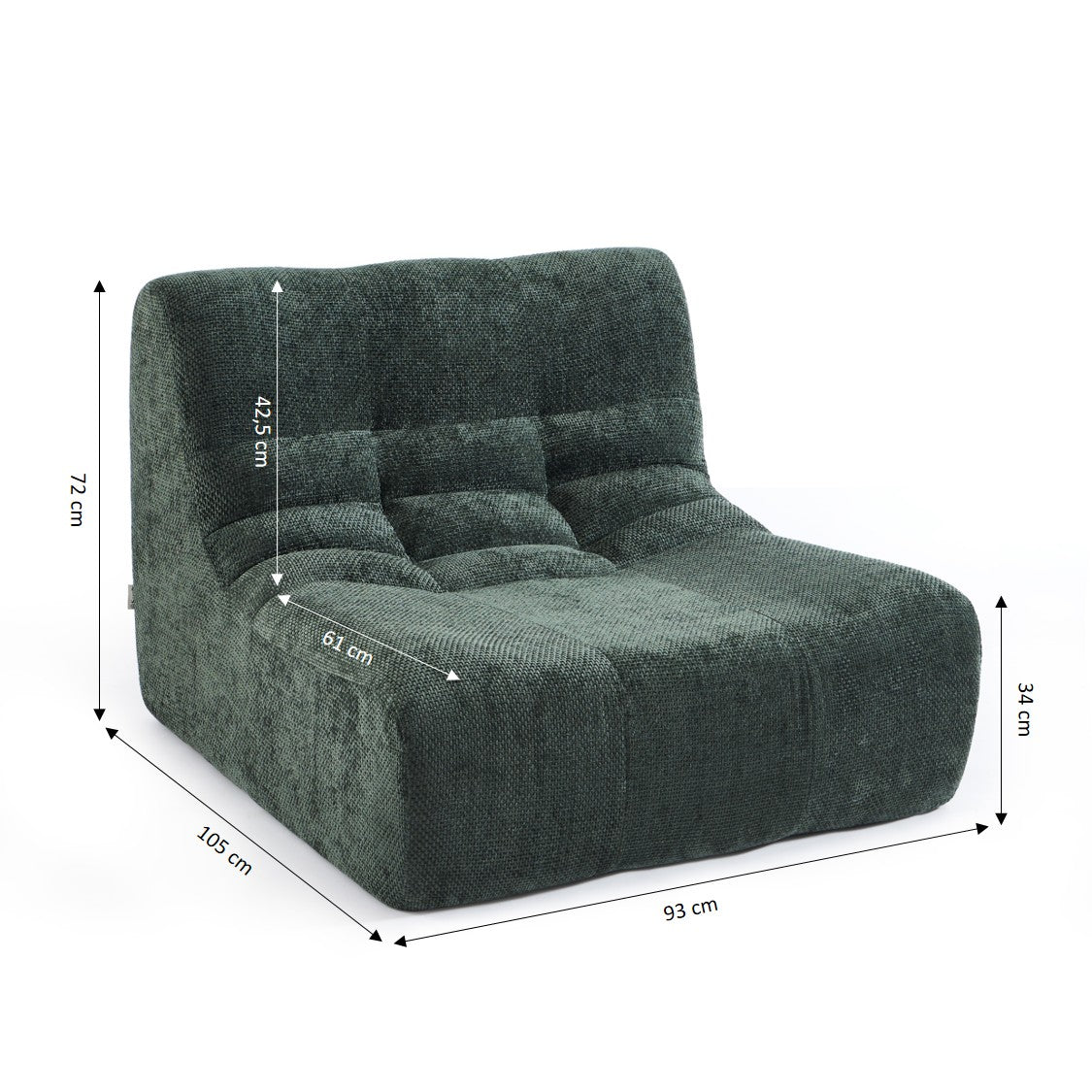 Janis - Modular 1-Seater Armchair - Chenille Fabric - Green