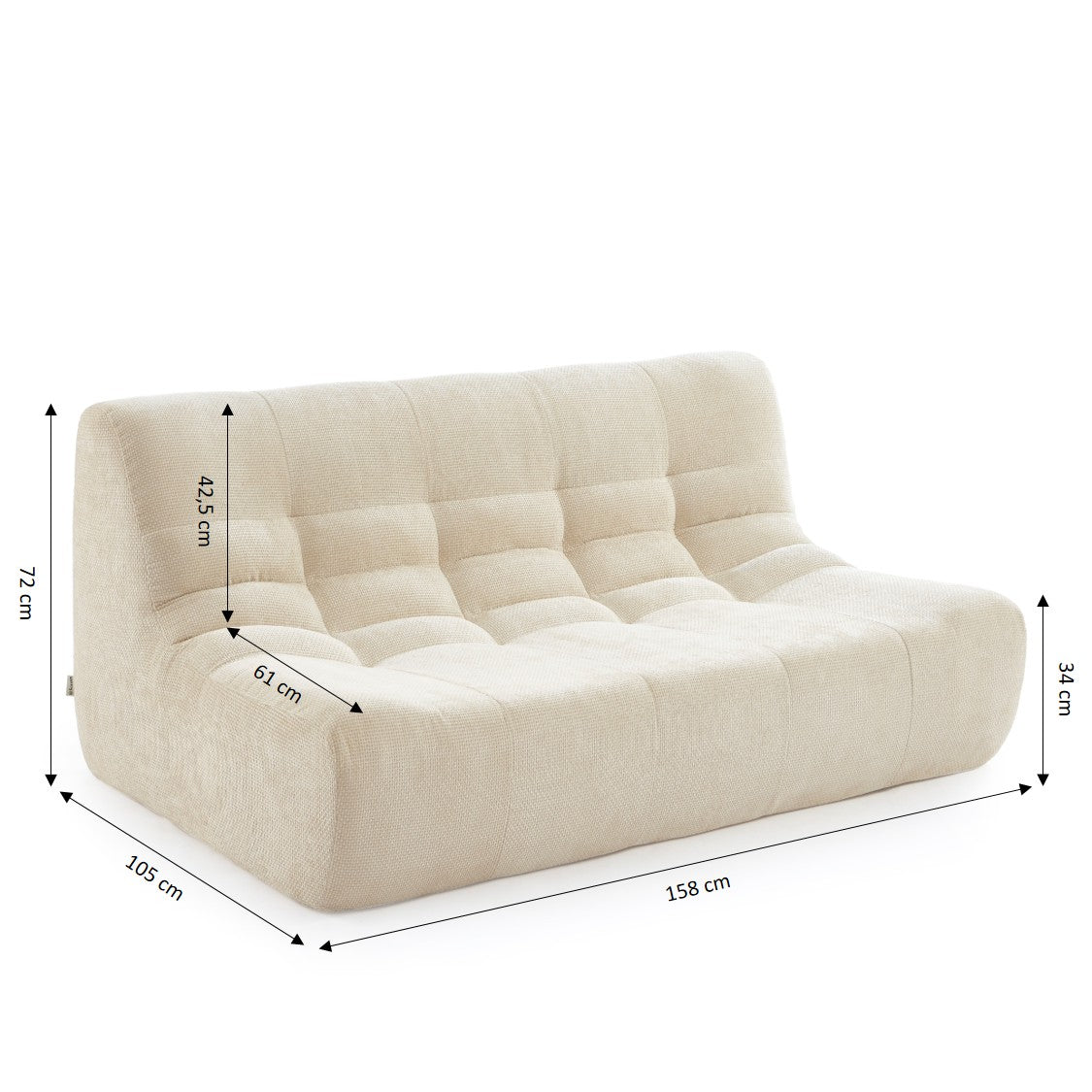 Janis - Banqueta Modular 2 Plazas - Tejido Chenilla - Crudo