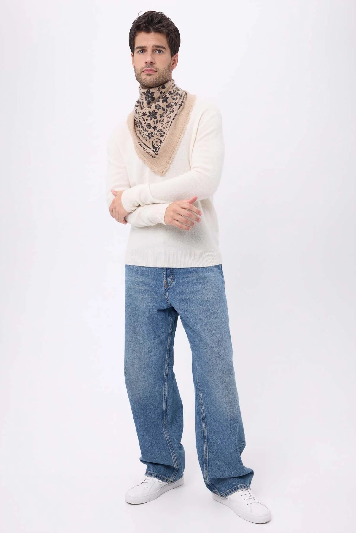 Kleine bandana Middernachttuin - beige, crème, zwart - heren