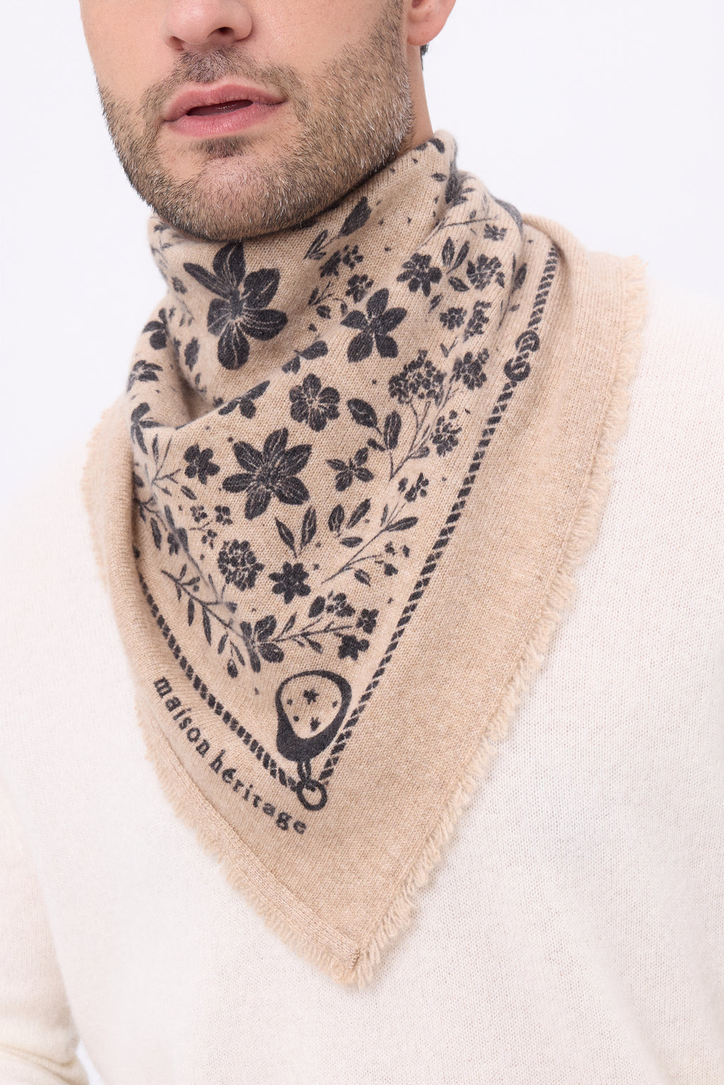 Kleine bandana Middernachttuin - beige, crème, zwart - heren