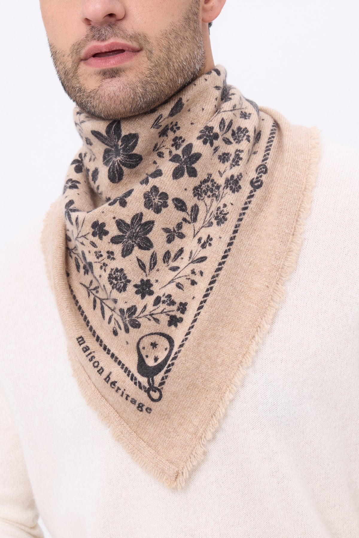 Kleine bandana Middernachttuin - beige, crème, zwart - heren