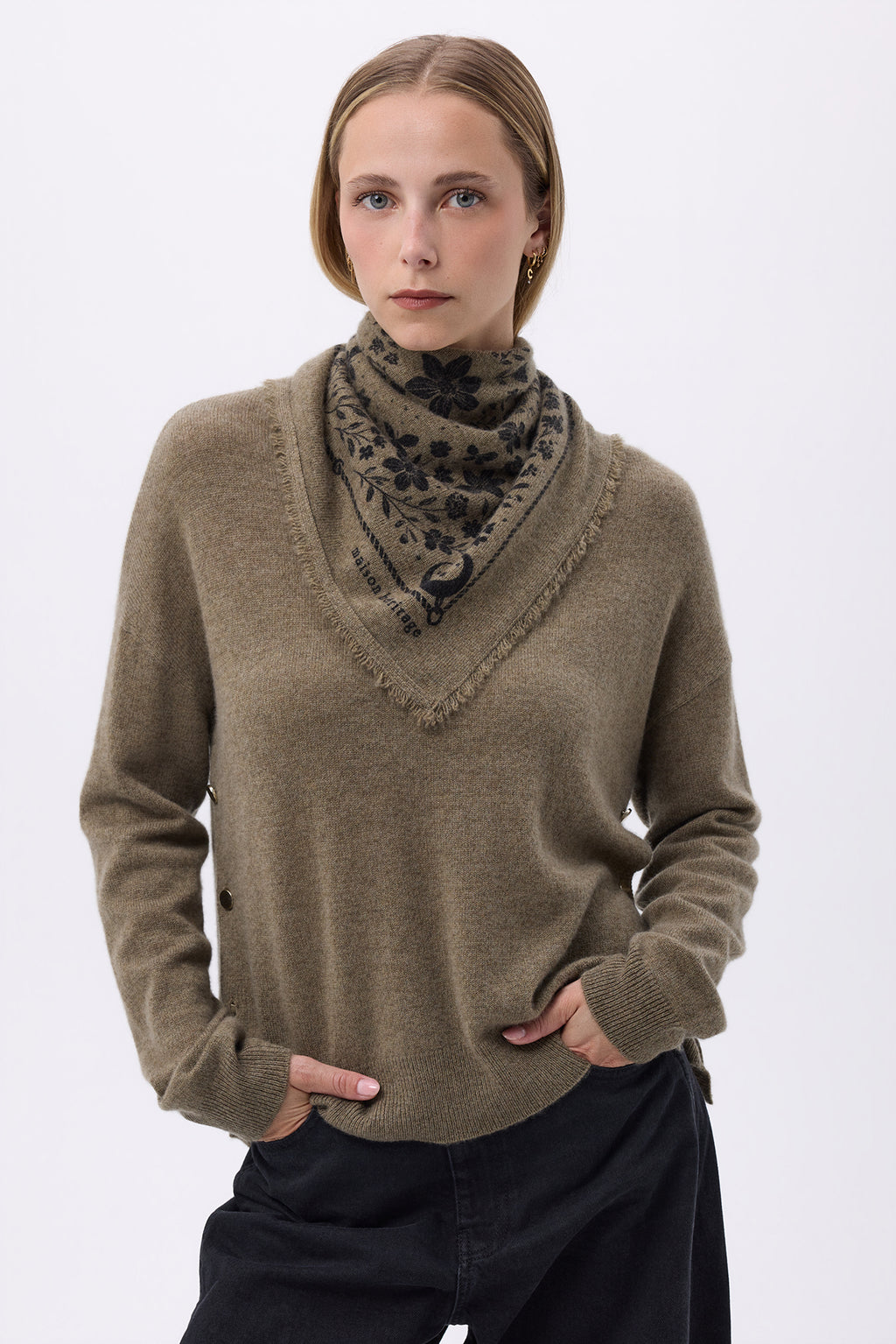Petit Bandana Jardin De Minuit - Vert Khaki Noir - Femme