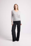 Pull Col V Bandes Arc En Ciel Manches Java - Gris Clair