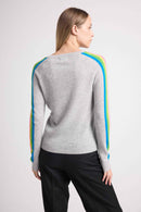 Java Rainbow Stripes V-Neck Sweater - Pearl Grey - 100% Cashmere Oeko-Tex - Woman