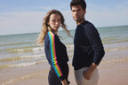 Java Rainbow Stripe Sleeve V-Neck Jumper - Navy Blue