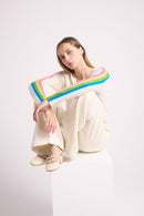 Java Rainbow Stripes V-Neck Sweater - Blanc Casse - 100% Oeko-Tex Cashmere - Woman