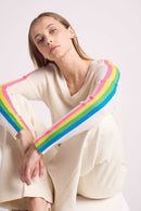 Java Rainbow Stripes V-Neck Sweater - Blanc Casse - 100% Oeko-Tex Cashmere - Woman